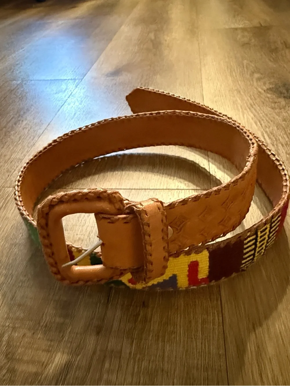 Guatemalan Multicolor Woven Leather Belt Size Medium